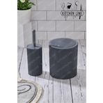 Kitchen Line Yuvarlak Çöp Kovası & Yuvarlak Tuvalet Fırçası Seti İkili Banyo Seti Koyu Gri