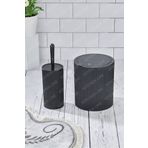 Kitchen Line Yuvarlak Çöp Kovası & Yuvarlak Tuvalet Fırçası Seti Ikili Banyo Seti Siyah