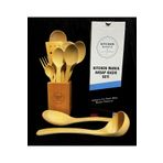 Kitchen Mania 14 Parça Premium Ahşap Kaşık Tahta Spatula Servis Kepçe Ağaç Çatal Maşa Seti-ahşap Standlı