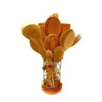 Kitchen Mania 15 Parça Yağlı Öz Kayın Ahşap Kaşık Tahta Spatula Servis Kepçe Ağaç Çatal Maşa Seti-metal Standlı