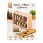 kitchen peace 12 li Standlı Kendinden Yapışkanlı Kapaklı Kaşıklı Kulplu Baharatlık Takımı - Etiket Hediyeli (BEJ)