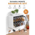 kitchen peace 12 Lİ Standlı Kendinden Yapışkanlı Kaşıklı Baharatlık Takımı-Kulplu Baharatlık Etiketli BEYAZ RENK