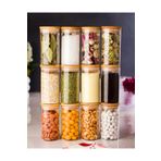 Kitchen Pembelia 12'li 250ml Bambu Vakumlu Kapaklı Baharatlık Seti Baharatlık Kavanoz Takımı-11cmx6cm