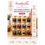 Kitchen Pembelia 12'li Etiketli Kaşıklı 250 Ml Bambu Kapaklı Cam Baharatlık Baharat Saklama Kabı 24 Parça Baharatlık Set