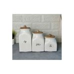 Kitchen Pembelia 3 Boy Porselen Bambu Kapaklı Çay Şeker Tuz Kavanoz Seti
