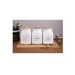 Kitchen Pembelia 3’lü Bambu Kapaklı Porselen 750 ml Çay Şeker Türk Kahve Saklama Kavanoz Seti Kavanoz Takımı