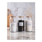 Kitchen Pembelia 3’lü Bambu Vakumlu Kapaklı 1300 ml Cam Çay Şeker Tuz Kahve Kavanoz Seti