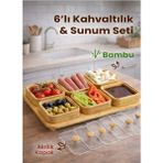 Kitchen Pembelia 6 Bölmeli Bambu Tepsili Kahvaltılık Seti Akrilik Kapaklı Sunumluk Kahvaltı Takımı