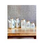Kitchen Pembelia 6 Parça Bambu Standlı Kare Porselen 1000ml Yağdanlık Ve 3’lu Çay Şeker Tuz Kahve Kavanoz Seti