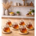 Kitchen Pembelia 6’lı Bambu Tabaklı Çay Bardağı Takımı Bambu Çay Tabaklı Çay Bardak Fincan Seti - Ahşap - Bej - 200 ml