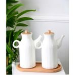 Kitchen Pembelia Ahşap Standlı 2 Adet Porselen Yağdanlık(3'lu Yağlık Sirkelik Set)