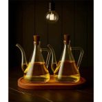 Kitchen Pembelia Ahşap Standlı 2’li 750 ml Cam Yağdanlık Set Yağlık Sirkelik