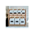 Kitchen Pembelia Ahşap Standlı Etiketli 7’li Porselen Baharatlık Seti Baharatlık Takımı
