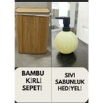 Kitchen Queen Home Bambu Katlanabilir Kirli Sepeti Cam Sıvı Sabunluk Hediyeli