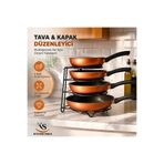 Kitchen Smile Metal Paslanmaz Siyah Tava Rafı Düzenleyici