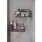 Kitchen Store 2'Li Yapışkanlı Banyo Düzenleyici Şampuanlık Duş Rafı Mat Siyah Tek Katlı Organizer