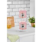 Kitchen Store Çay Şekerlik Kabı Metal Baharatlık Çay Tuz Kahve Şekerlik Kutusu Standlı Üst Üste Krom-Pembe Set