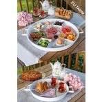 kitchen trend 2 Li Ahşap Kulplu 51 Cm Metal Tepsi Ve 37 Cm Beyaz Tepsi Çay Kahve Sunum Tepsisi
