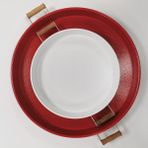 Kitchen Trend 51 cm Kırmızı 37 cm Beyaz 2 Li Metal Yuvarlak Tepsi Sunum Tepsisi Çay Kahve Tepsisi - Kırmızı - Beyaz