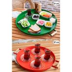 kitchen trend 51 Cm Kırmızı 37 Cm Yeşil 2 Li Metal Yuvarlak Tepsi Sunum Tepsisi Çay Kahve Tepsisi