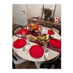kitchen trend 6 Lı 30 Cm Kırmızı Metal Yuvarlak Amerikan Supla Takımı, Yılbaşı Servis Tabağı, Sunum Tepsisi