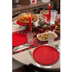 kitchen trend Tekli 30 Cm Kırmızı Metal Yuvarlak Amerikan Supla, Yılbaşı Servis Tabağı, Sunum Tepsisi
