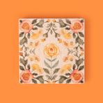Kitchen Turuncu Çiçekli Taş Bardak Altlığı - Renkli - 10X10 cm - 1 lt