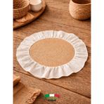 Kitchen Vogue Bohem Yuvarlak Hasır Supla | Doğal Keten Fırfır Kenarlı Jüt Amerikan Servis Çeyiz Bohça Ev Hediyesi - 35 x 35 cm