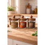 Kitchen Way Akasya Kaşıklı Conta Kapaklı 3'lü Kavanoz Baharatlık Set KW-734