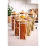 Kitchen Way Bambu Conta Kapaklı Kaşıklı 6'lı Borosilikat 400ml Kare Kavanoz Seti KW-797