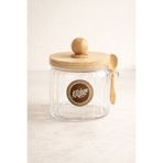 Kitchen Way Bambu Contalı Kaşıklı Çizgili Cam 400ml Kavanoz Doğal Ahşap Kapaklı Saklama Kavanozu KW-756