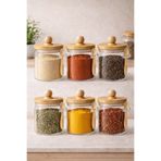 Kitchen Way Bambu Kaşıklı Conta Kapaklı 6'lı Kavanoz Baharatlık Set 300ML KW-738