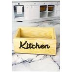 Kitchen Yazılı Ahşap Kasa Kutu Organizer Stand, Yagdanlik-Sirkelik Altlığı,Losyon Stand,19X8.5x10.5