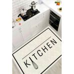 Kitchen Yazılı Dijital Baskılı Dekoratif Kaymaz Taban Yıkanabilir Mutfak Halısı - 160 x 250 cm - Krem