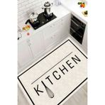 Kitchen Yazılı Dijital Baskılı Dekoratif Kaymaz Taban Yıkanabilir Mutfak Halısı - 60 x 100 cm - Krem