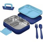 Kitchenboost Beslenme Kabı Çelik Sefer Tası - Yemek Termosu Saklama Kabı 1030ML.2 Bölmeli Kulplu - 1 lt - Lacivert
