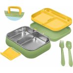 Kitchenboost Beslenme Kabı Çelik Sefer Tası - Yemek Termosu Saklama Kabı 1030ML.2 Bölmeli Kulplu - 1 lt - Yeşil