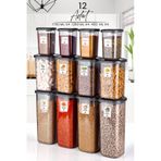 KitchenLife 12'li Etiketli Modernity Kare Erzak Saklama Kabı Seti 1750ml X4- 1200ml X4 - 450ml X4 Baharatlık