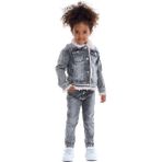 Kitimmini Kız Çocuk Denim Pamuk Astarlı Mont Pantolon 2 Li Takım - 7 Yaş - Füme
