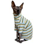 Kitipcoo Kaplumbağa Yaka Vintage Çizgili Sphynx Tüysüz Kedi Pamuklu Tişörtler Evcil Hayvan Giysileri Yelek Yavru Kedi Gömlekleri Kolsuz, Kediler ve Küçük Köpekler Giyim (Açık Mavi, Büyük (1'li Paket)