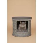 Kittyhome El Işçiliği Premium Rattan Kedi Evi Ve Puf (Gri)