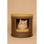 Kittyhome El Işçiliği Premium Rattan Kedi Evi Ve Puf (Kahve & Hardal)