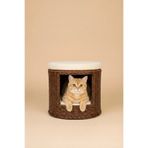 Kittyhome El Işçiliği Premium Rattan Kedi Evi Ve Puf (Kahve & Krem)