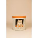 Kittyhome El Işçiliği Premium Rattan Kedi Evi Ve Puf (Krem & Turuncu)