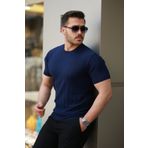 Kıvanç Moda Erkek Kısa Kollu Bisiklet Yaka çizgili Triko Tişört