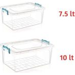 Kivi Home Çok Amaçlı Kapaklı Saklama Kabı 7.5 Lt ve 10 Lt Şeffaf Plastik Set