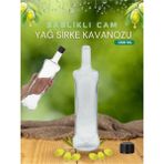 Kıvrımlı Cam Şişe, 1000 ml Sıvı, Sosluk, Limonluk, Ergonomik Tasarım, Beyaz Renk - Ahşap - Bej - Siyah