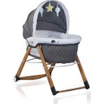 Kiwi Sleeper All İn One Naturel Ahşap Sallanabilen Katlanır Tekerli Bebek Beşiği Yaprak Desenli Gri - Gri - Kahverengi