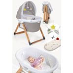 Kiwi Sleeper All Inone Naturel Ahsap Sallanabilen Katlanir Tekerli Bebek Besigi Yaprak Desenli Vizon