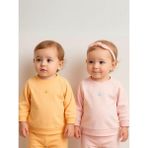Kız Bebek 2’li Organik Basic Pembe ve Turuncu Sweatshirt Seti - Renkli - 3 - 6 Ay